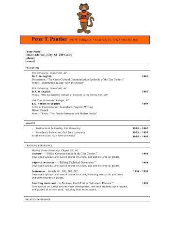 Career Center | Sample Resume - South Florida State College