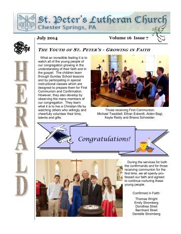 Newsletter - St. Peters Evangelical Lutheran Church