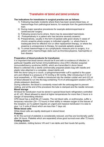 Transfusion of blood and blood products