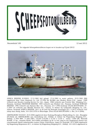 Nieuwsbrief 185 12 mei 2012 - World Ship Society - Rotterdam Branch