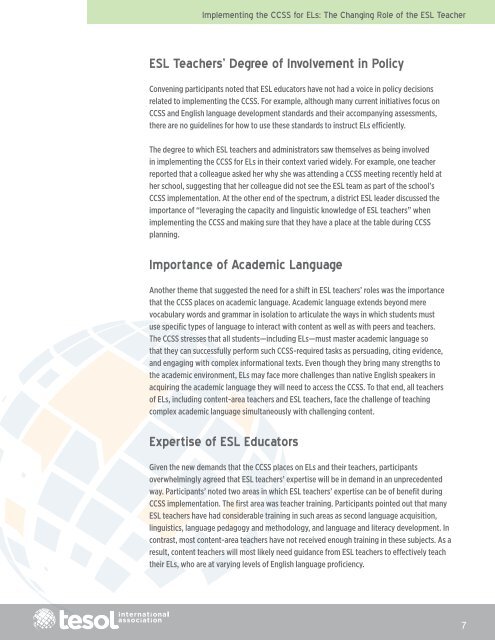 Implementing the Common Core State Standards for ... - TESOL