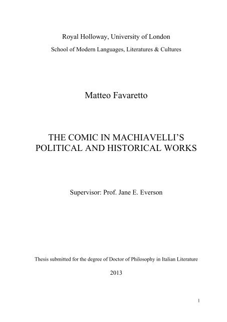 The Comic In Machiavellis Political And Historical Works