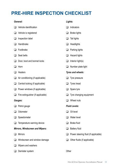 Operator Accreditation Hire and Drive Manual - Transport