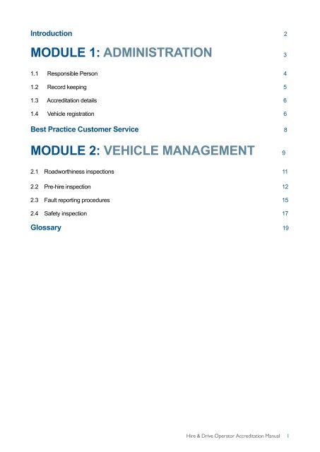 Operator Accreditation Hire and Drive Manual - Transport