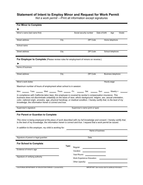 Work Permit Application - Santa Cruz City Schools