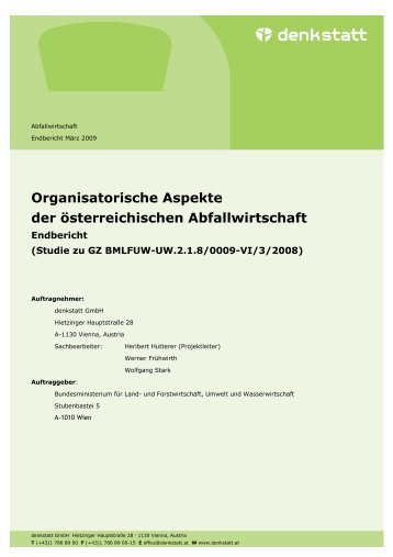 Organisatorische Aspekte der Ã¶sterreichischen ... - Denkstatt