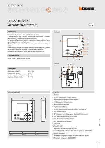 Scheda tecnica CLASSE 100 V12B - Professionisti BTicino