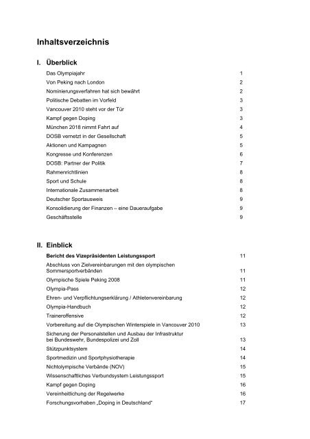 Bericht des Präsidiums - Der Deutsche Olympische Sportbund