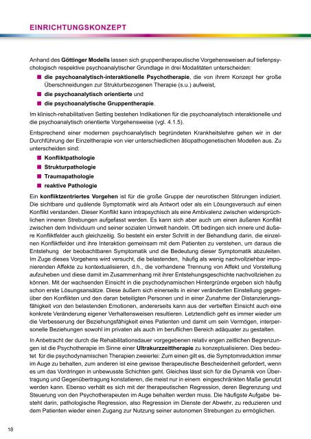 Einrichtungskonzept in der psychosomatischen Rehabilitation