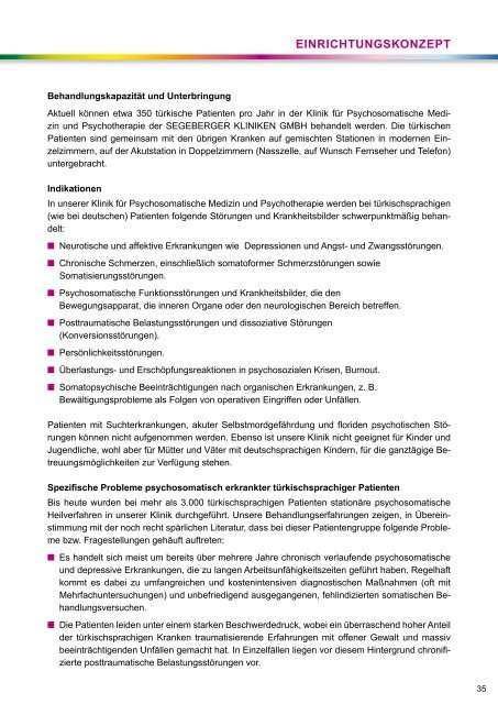 Einrichtungskonzept in der psychosomatischen Rehabilitation