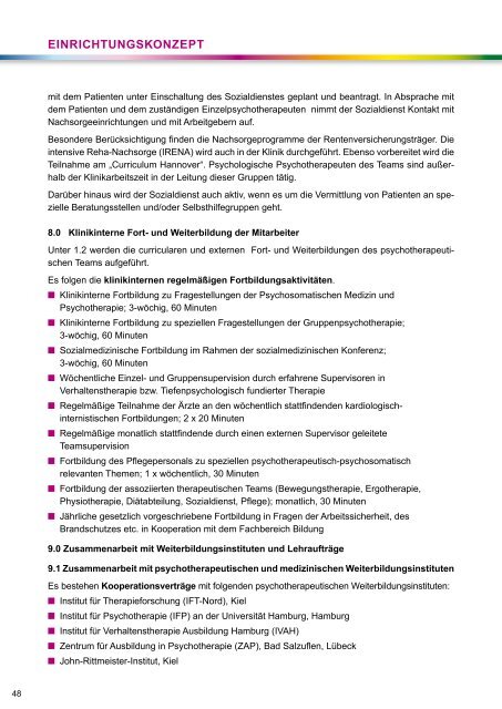 Einrichtungskonzept in der psychosomatischen Rehabilitation