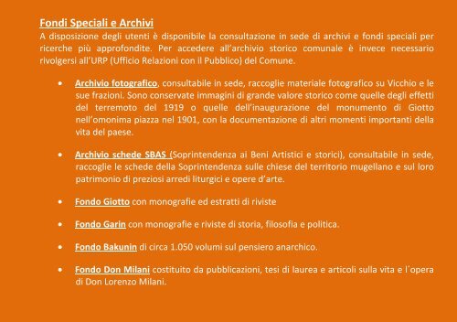 carta dei servizi della Biblioteca - Comune di Vicchio