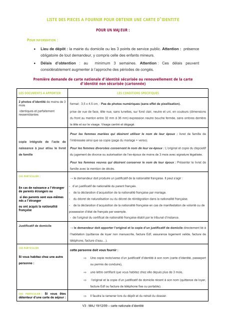 Piece A Fournir Pour Faire Une Carte D Identité