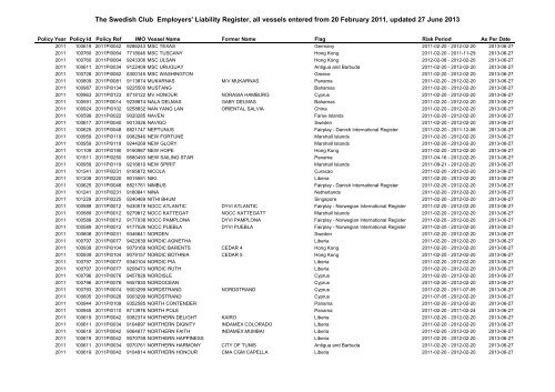 ELR, all vessels entered from 20 February 2011 - The Swedish Club