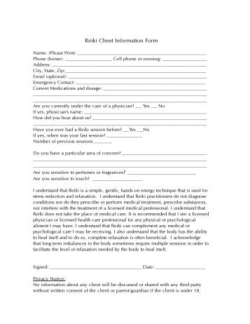 Reiki Client Information Form
