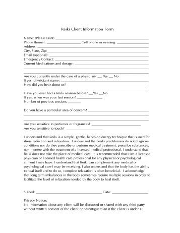 form client intake reiki adult
