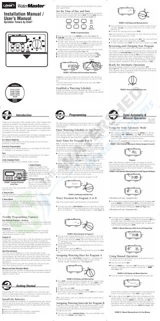 Orbit 57161 Sprinkler System 6 Station Standard Indoor Timer Manual