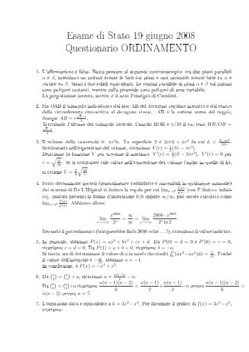 Questionario - Matematica - Università Bocconi
