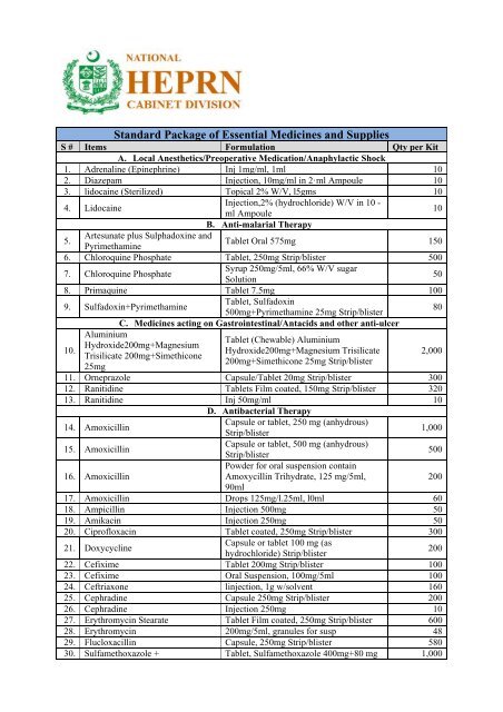 List of Items Required for Relief Operation - Floods 2011 ... - NDMA