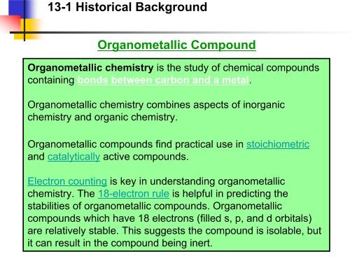 13-4 Ligands in Organometallic Chemistry