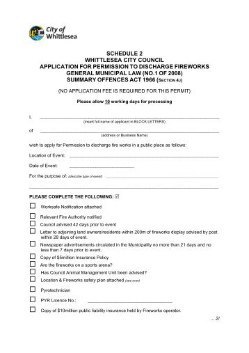 Fireworks permit application form - City of Whittlesea