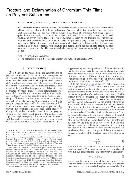 Fracture and Delamination of Chromium Thin Films on Polymer ...