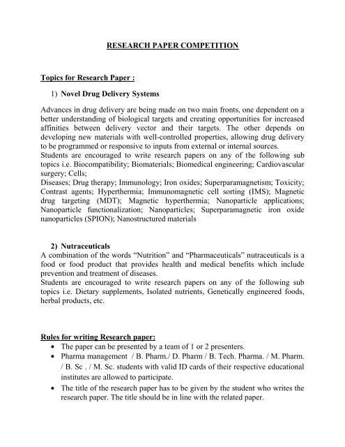 RESEARCH PAPER COMPETITION Topics for Research Paper 1