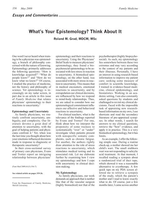 What's Your Epistemology? Think About It - STFM