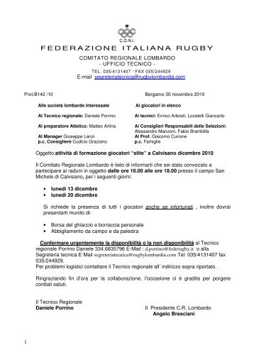3Â° convocazione lavoro di Elite a Calvisano - Comitato Regionale ...