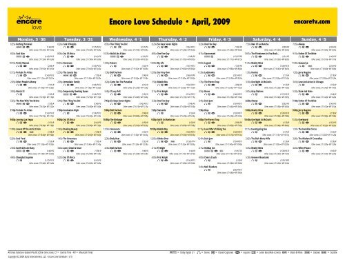 Encore Love - April, 2009 Schedule - Starz Encore Love - April, 2009 Schedule - Starz