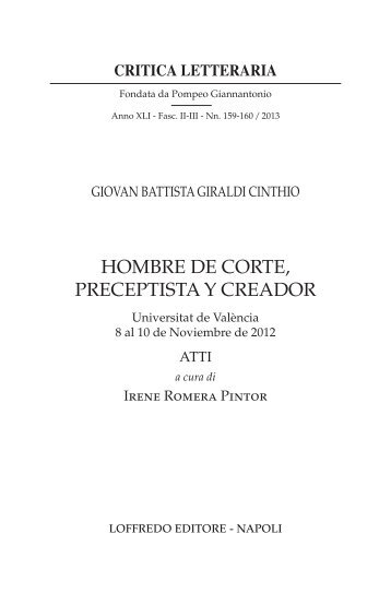 HOMBRE DE CORTE, PRECEPTISTA Y CREADOR - Loffredo Editore