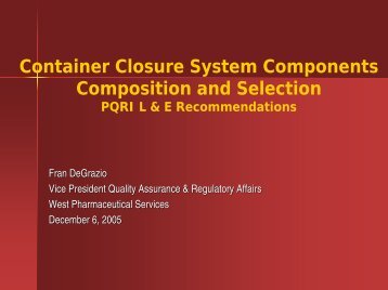 Container Closure System Components Composition and ... - PQRI