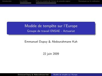 ModÃ¨le de tempÃªte sur l'Europe - Groupe de travail ENSAE - Actuariat