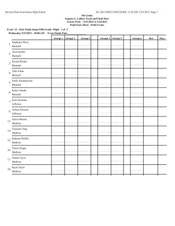 5th Grade Field Score Sheets - Let's Move In Point