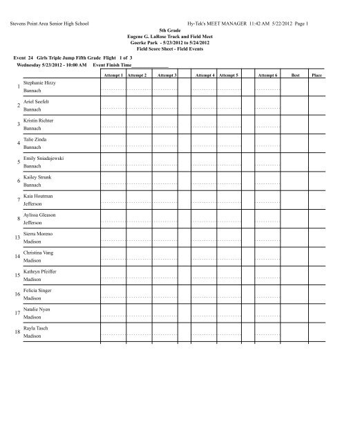 5th Grade Field Score Sheets - Let's Move In Point