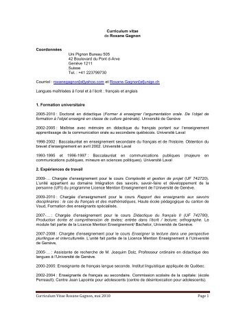 CV R-1. Gagnon 2010.pdf - Université de Genève