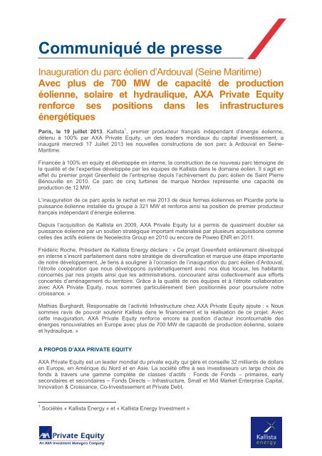 Inauguration du parc éolien d'Ardouval (Seine ... - Axa Private Equity