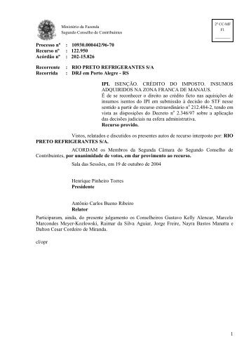 Processo nº : 10930.000442/96-70 Recurso nº : 122.950 Acórdão nº ...