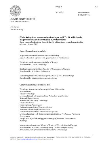 Generella examina bilaga 1 - Student LTH