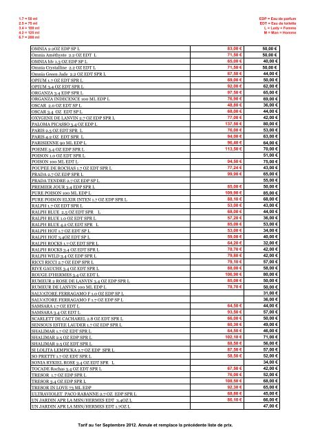 LISTE PARFUMS du 1er Sept 2012 - Credes