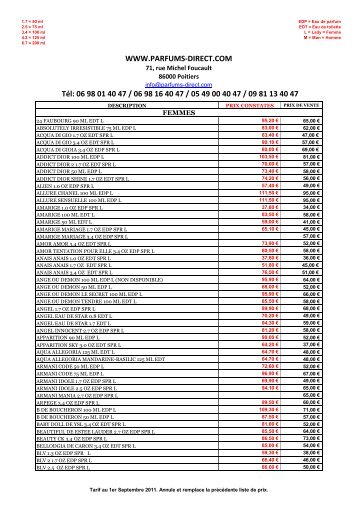 LISTE PARFUMS au 1er Sept 2011 - Credes