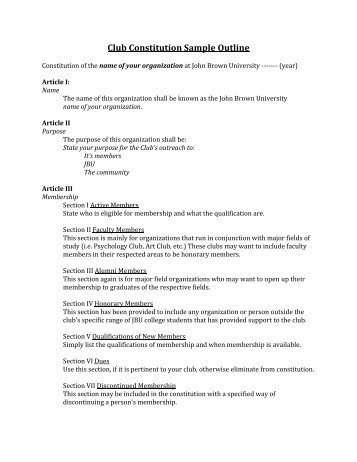 Club Constitution Sample Outline - John Brown University
