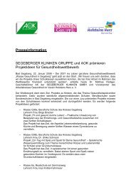 Segeberger Kliniken Gruppe und AOK prÃ¤mieren Projektideen fÃ¼r ...