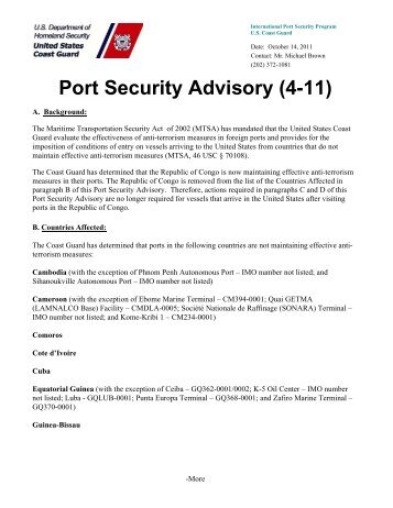 Port Security Advisory (4-11)