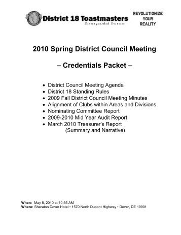 Credentials Packet - District 18 Toastmasters