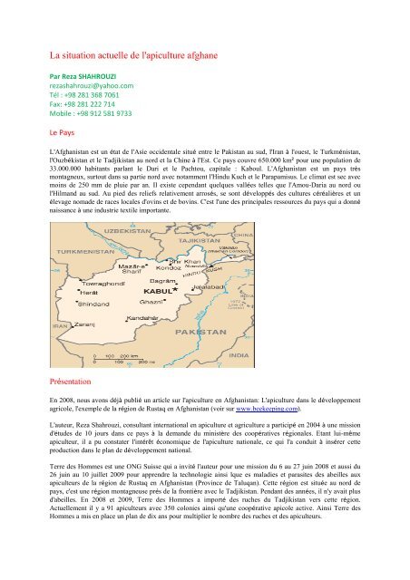 La situation actuelle de l'apiculture afghane