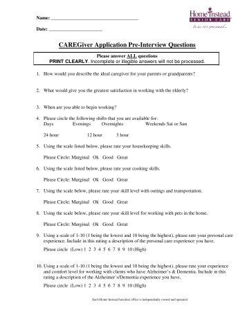 CAREGiver Application Pre-Interview Questions - Home Instead ...