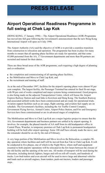 PRESS RELEASE - Hong Kong International Airport