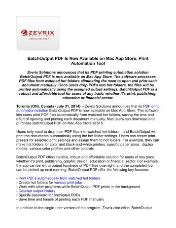 BatchOutput PDF Is Now Available on Mac App Store: Print Automation Tool