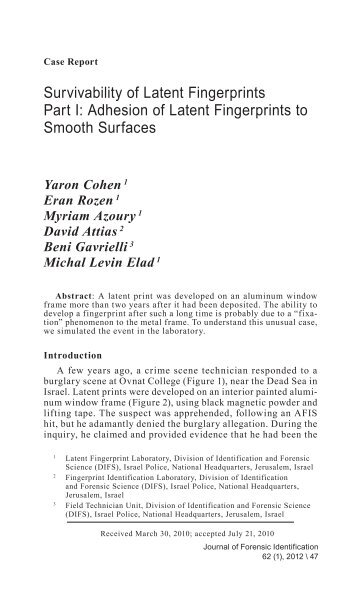 Adhesion of Latent Fingerprints to Smooth Surfaces
